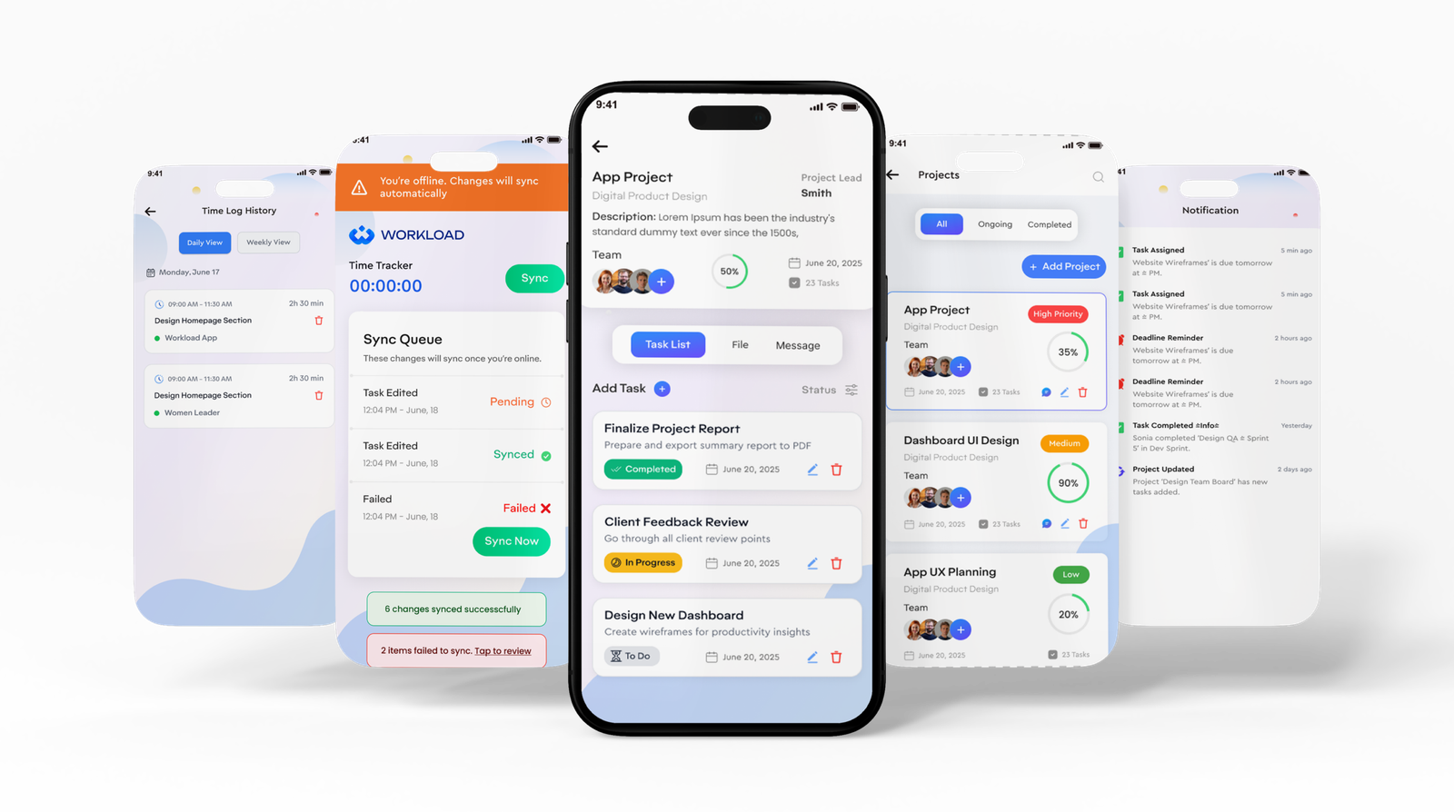 Workload mobile project management app interface