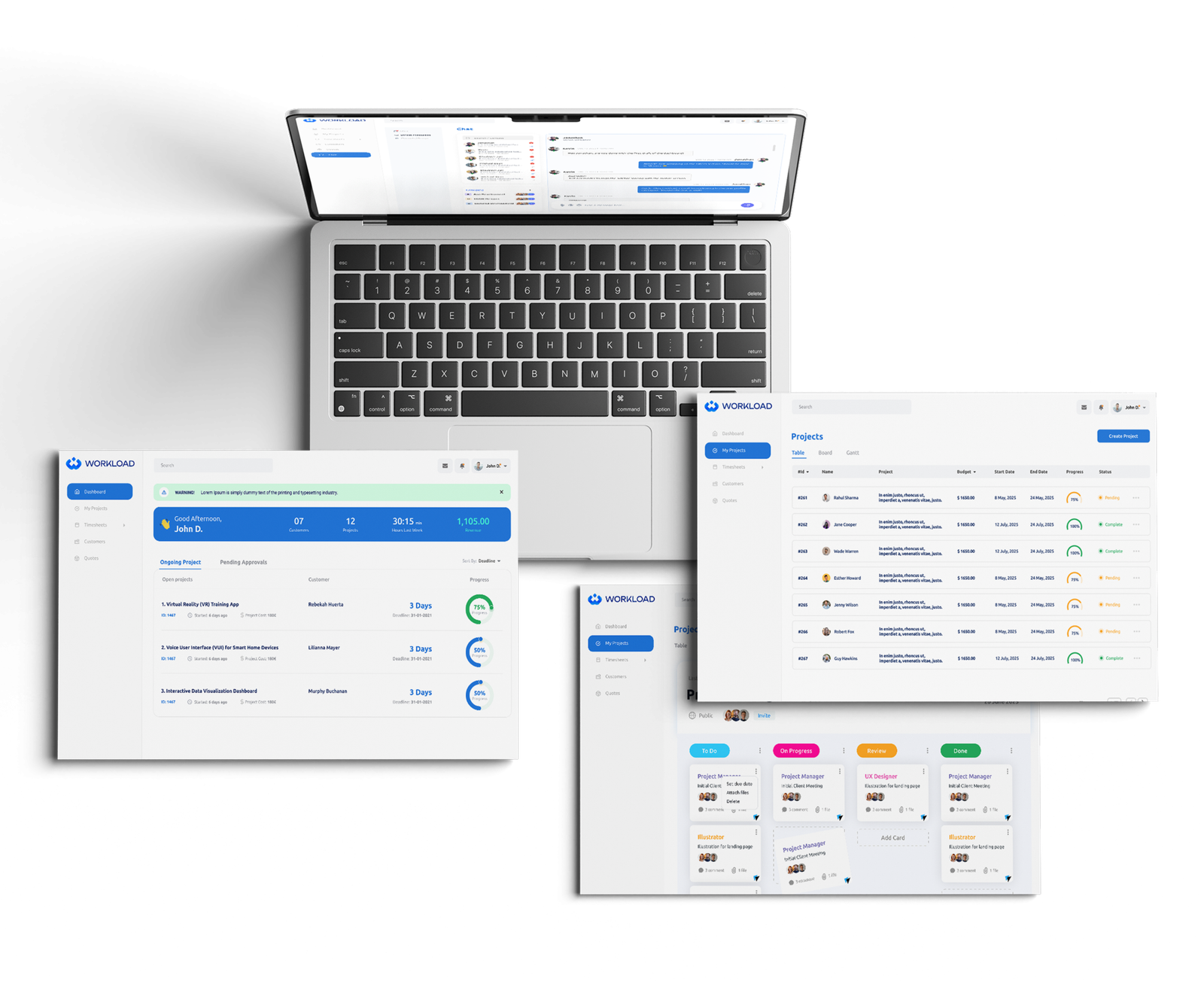 Workload project management dashboard on laptop and desktop interface