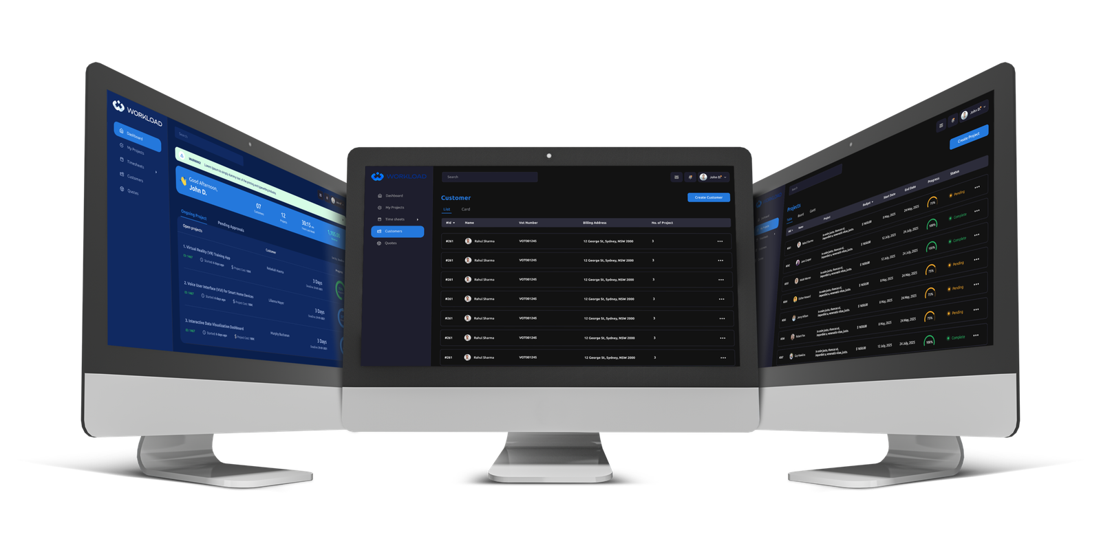 Workload dark mode project management dashboard